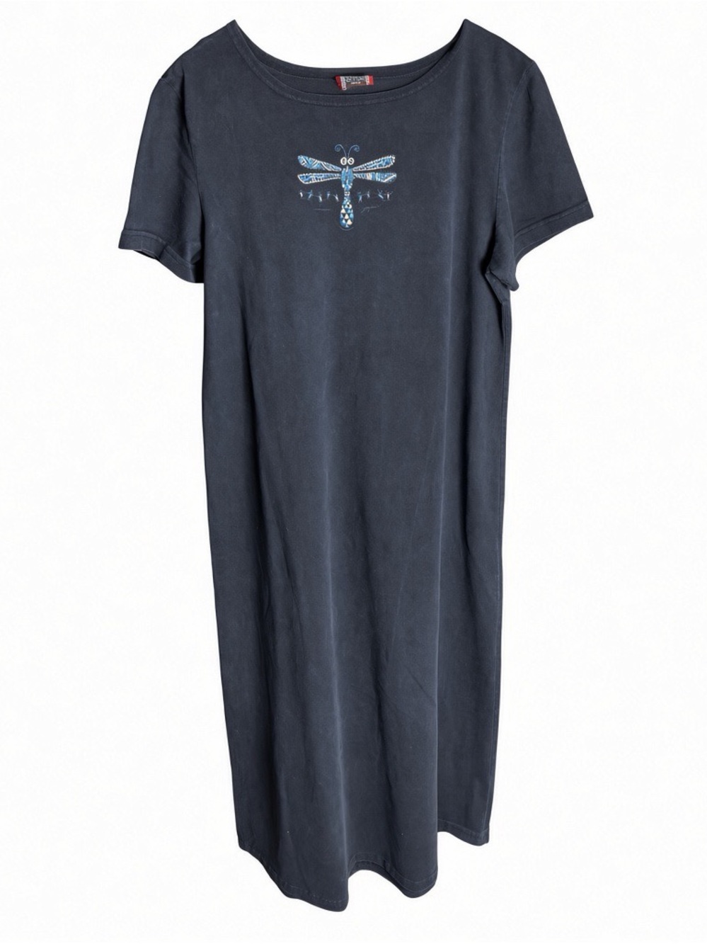 Vintage 90’s Navy Dragonfly Boho Hippie Dress By DAGOLI 100% cotton Size M